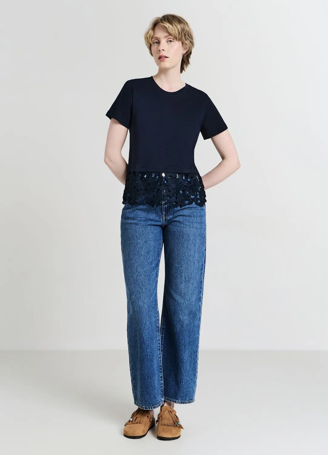 Calliope t-shirt coton femme col rond bas broderie