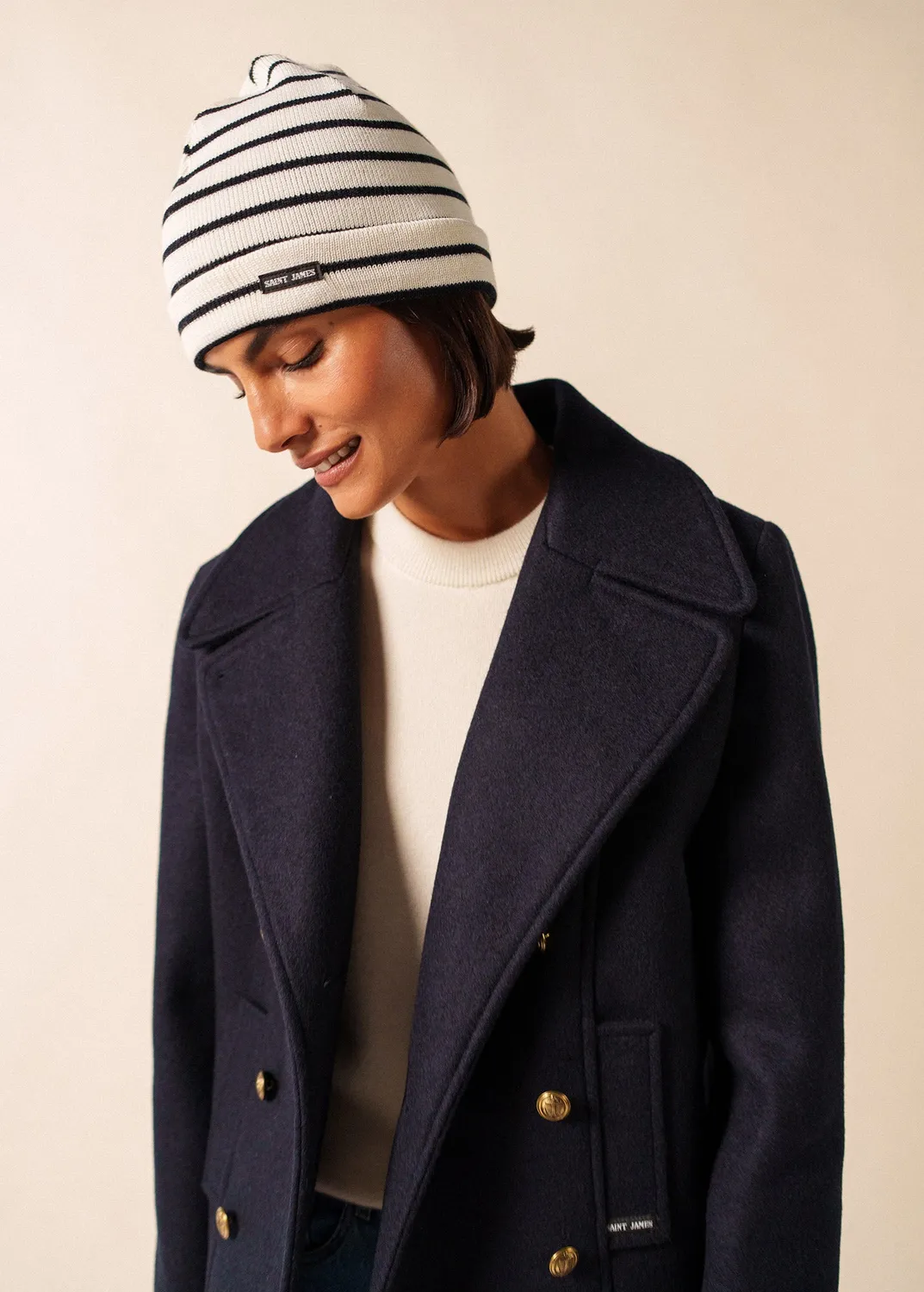 Saint James Cartier bonnet écume navy laine