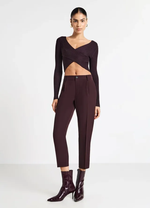Calliope pull croisé côtelé femme col V