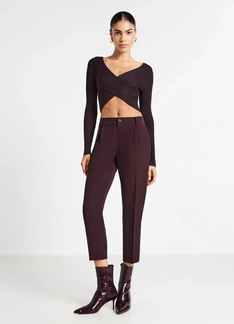 Calliope pull croisé côtelé femme col V