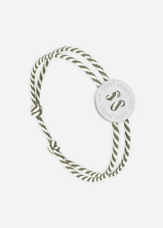 Saint James Bracelet Bouton lien coton argent rayé blanc kaki