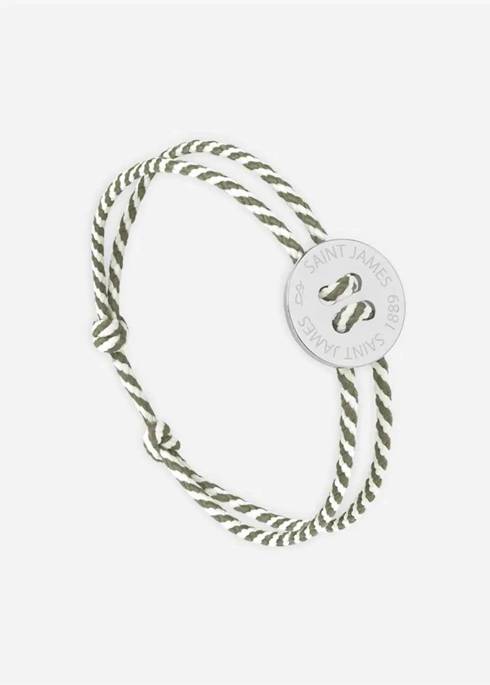 Saint James Bracelet Bouton lien coton argent rayé blanc kaki