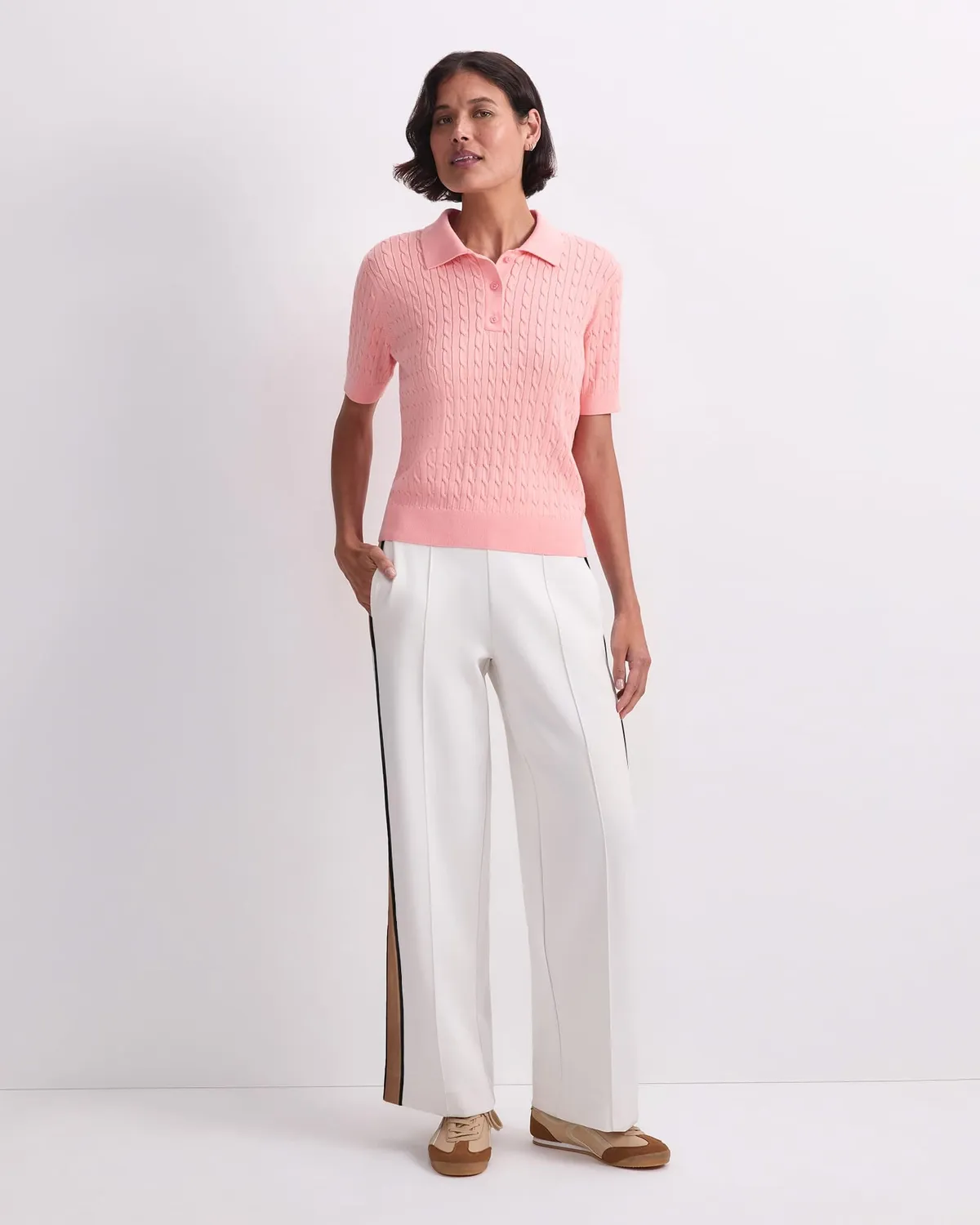 Sportscraft Chiffon Cable polo coton femme maille torsadée