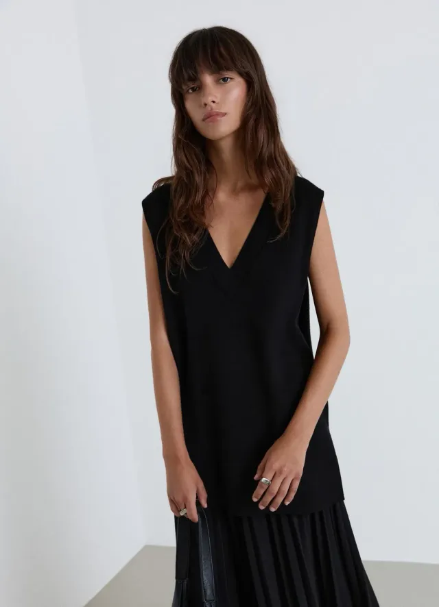 Calliope gilet pull sans manches col V uni