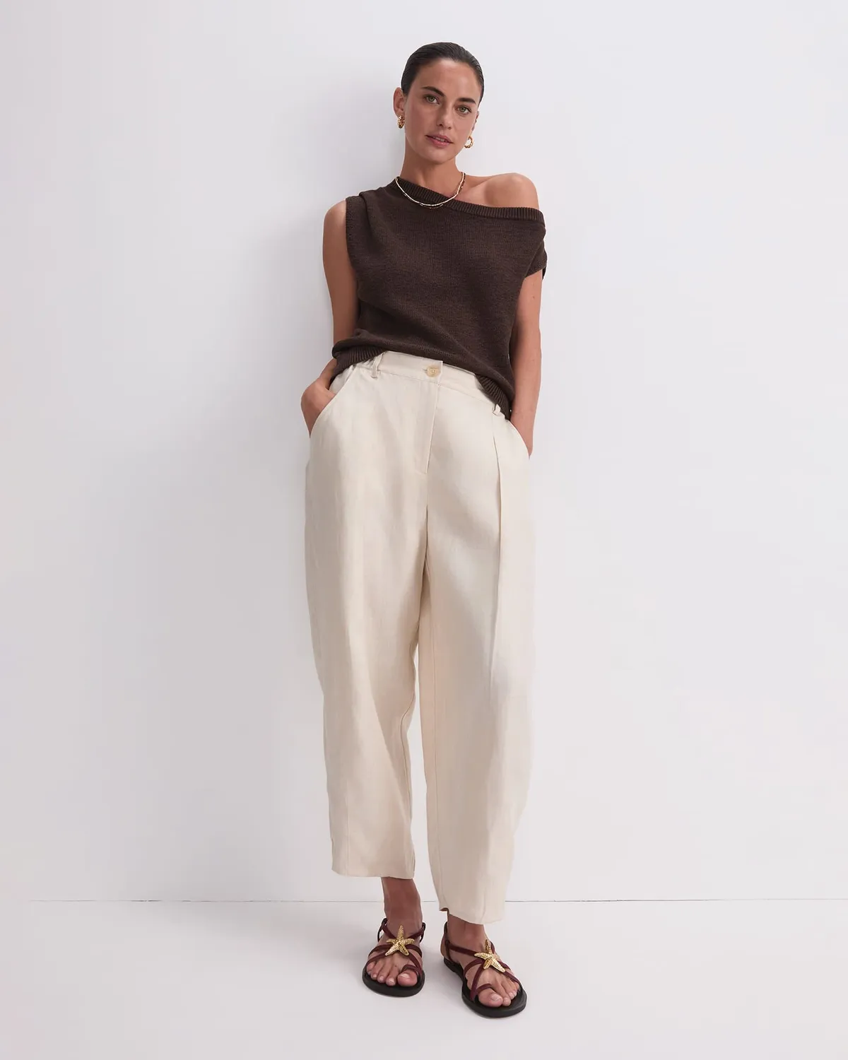 Sportscraft Josie Asymmetric Knit pull col ouvert coton