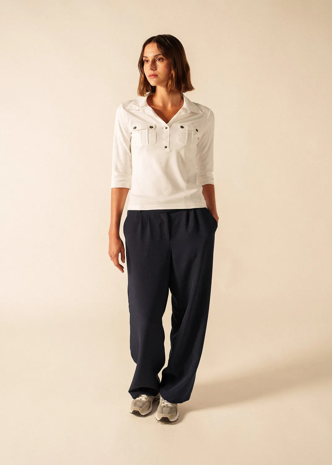 Saint James Oléron polo blanc coton poches 3/4
