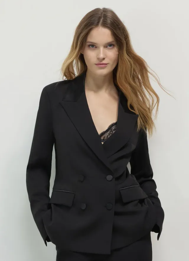 Calliope veste double boutonnage col satin femme