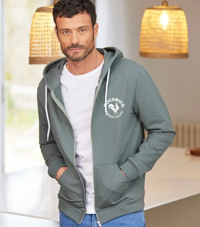 Cocorico Coq Français sweat zippé homme sauge molleton