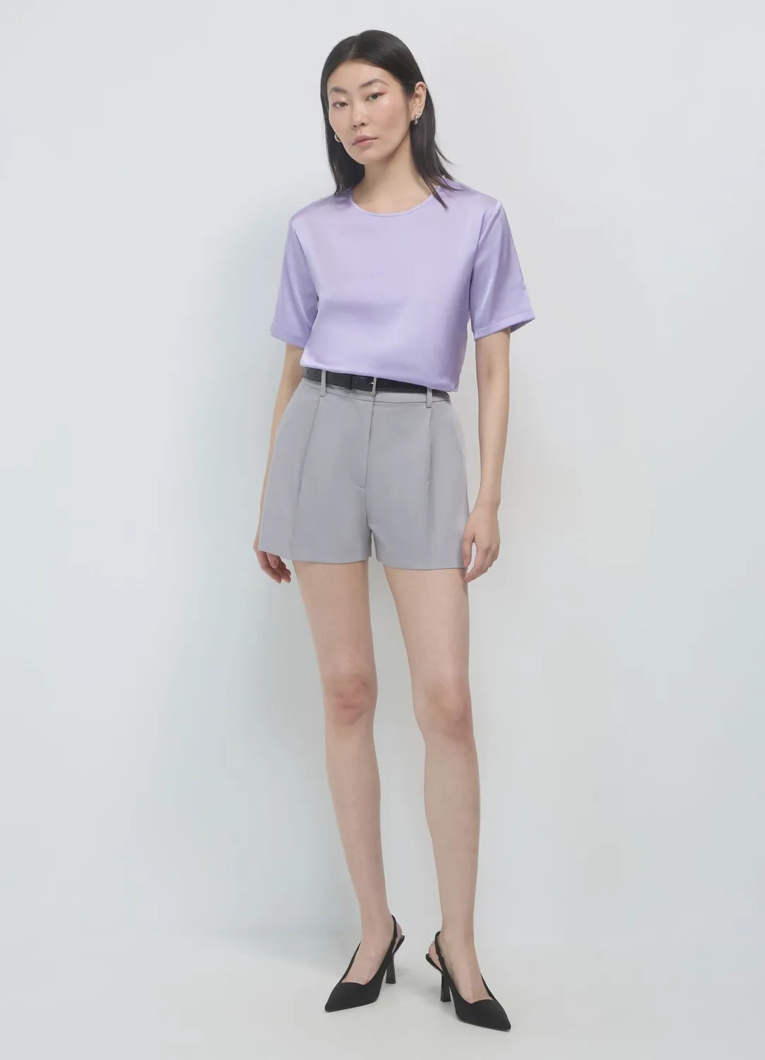Calliope blouse satin manches courtes col rond unie