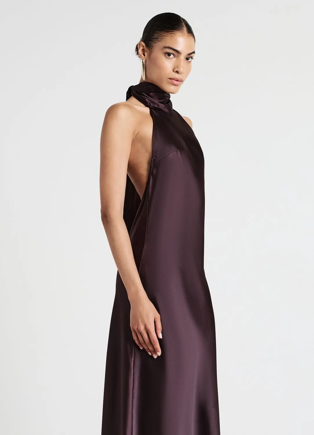 Calliope Atelier robe longue halterneck satin femme unie