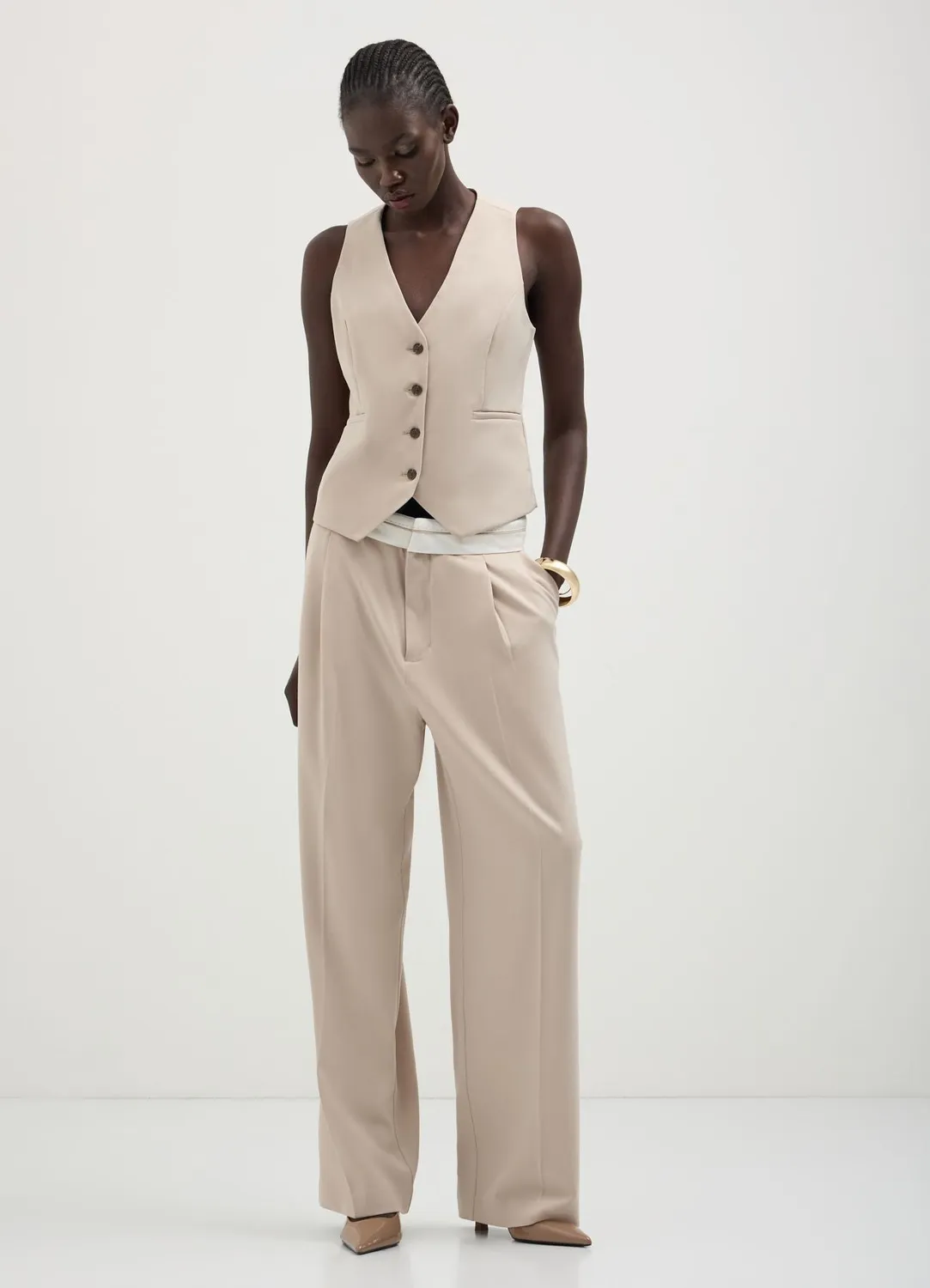Calliope Pantalon femme taille basse bande contraste