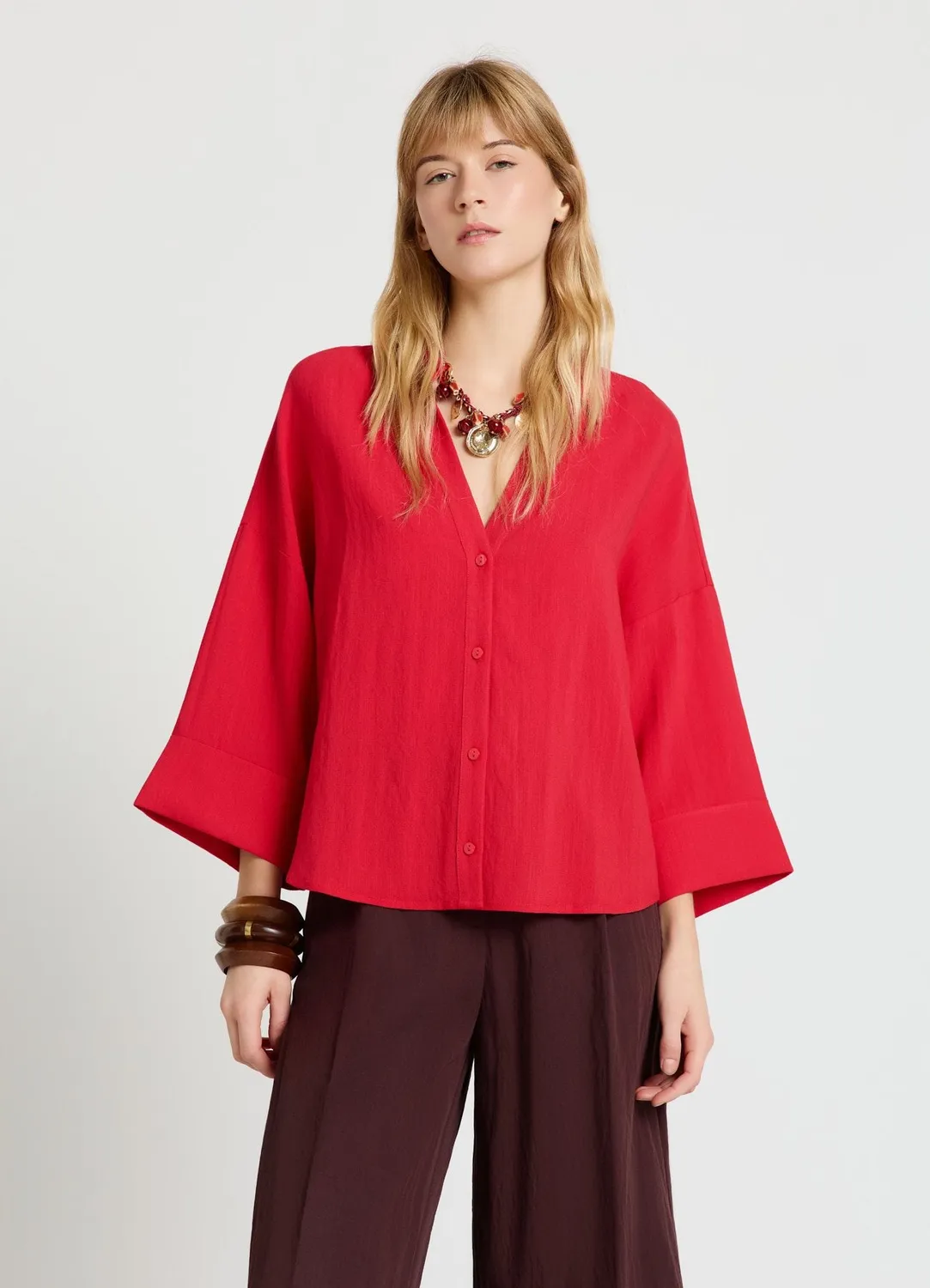 Calliope Chemise femme col V boutons manches 3/4