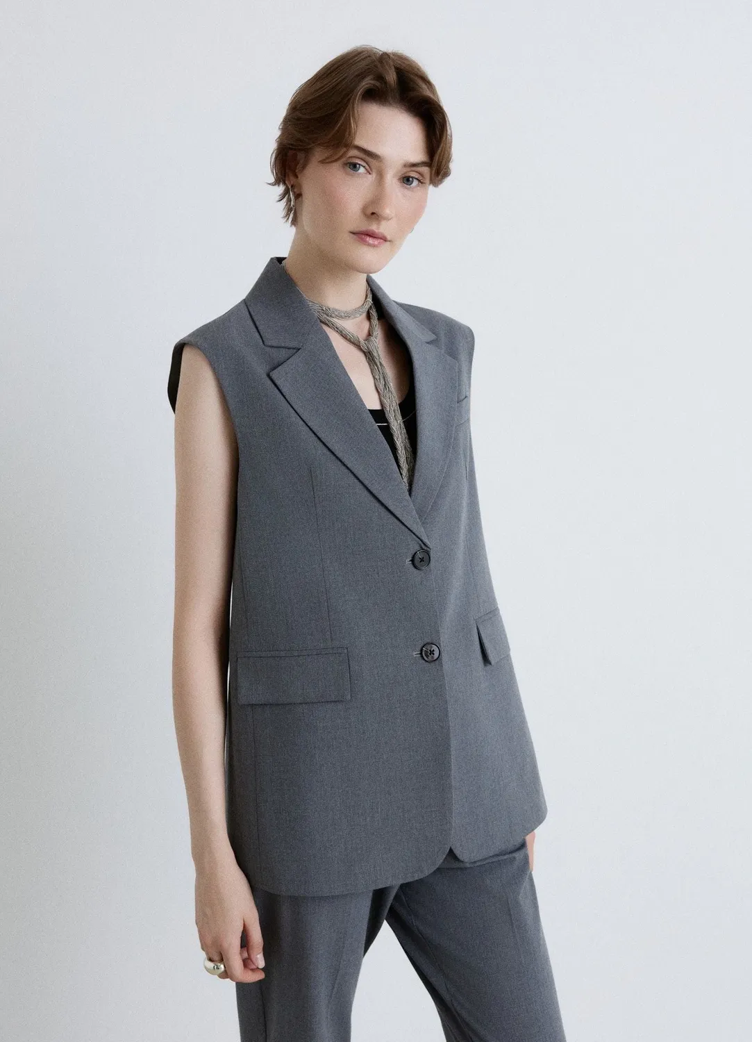 Calliope Gilet long tailleur 2 boutons femme