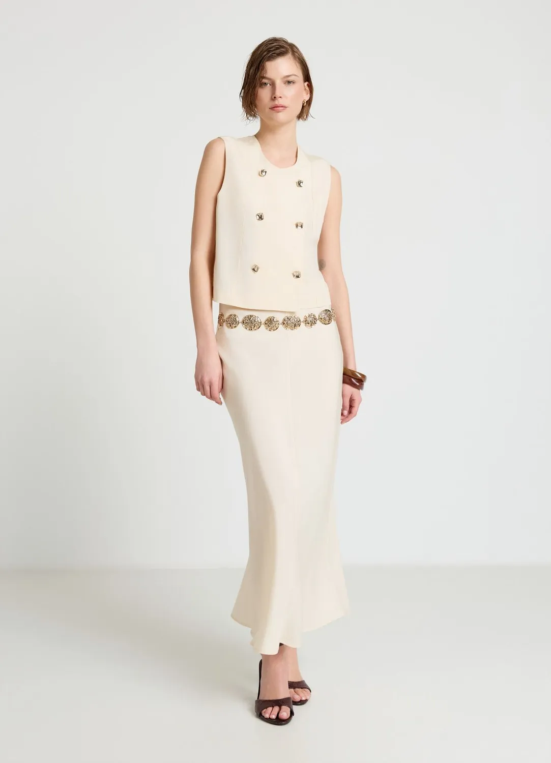 Calliope Gilet Double Boutonnage Femme Boutons Dorés