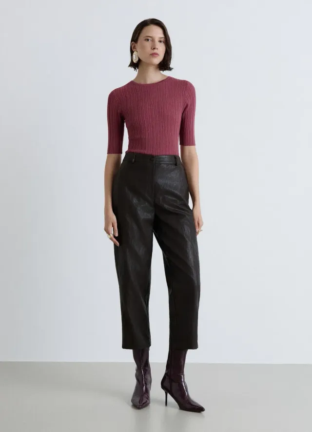 Calliope t-shirt côtelé femme col rond uni