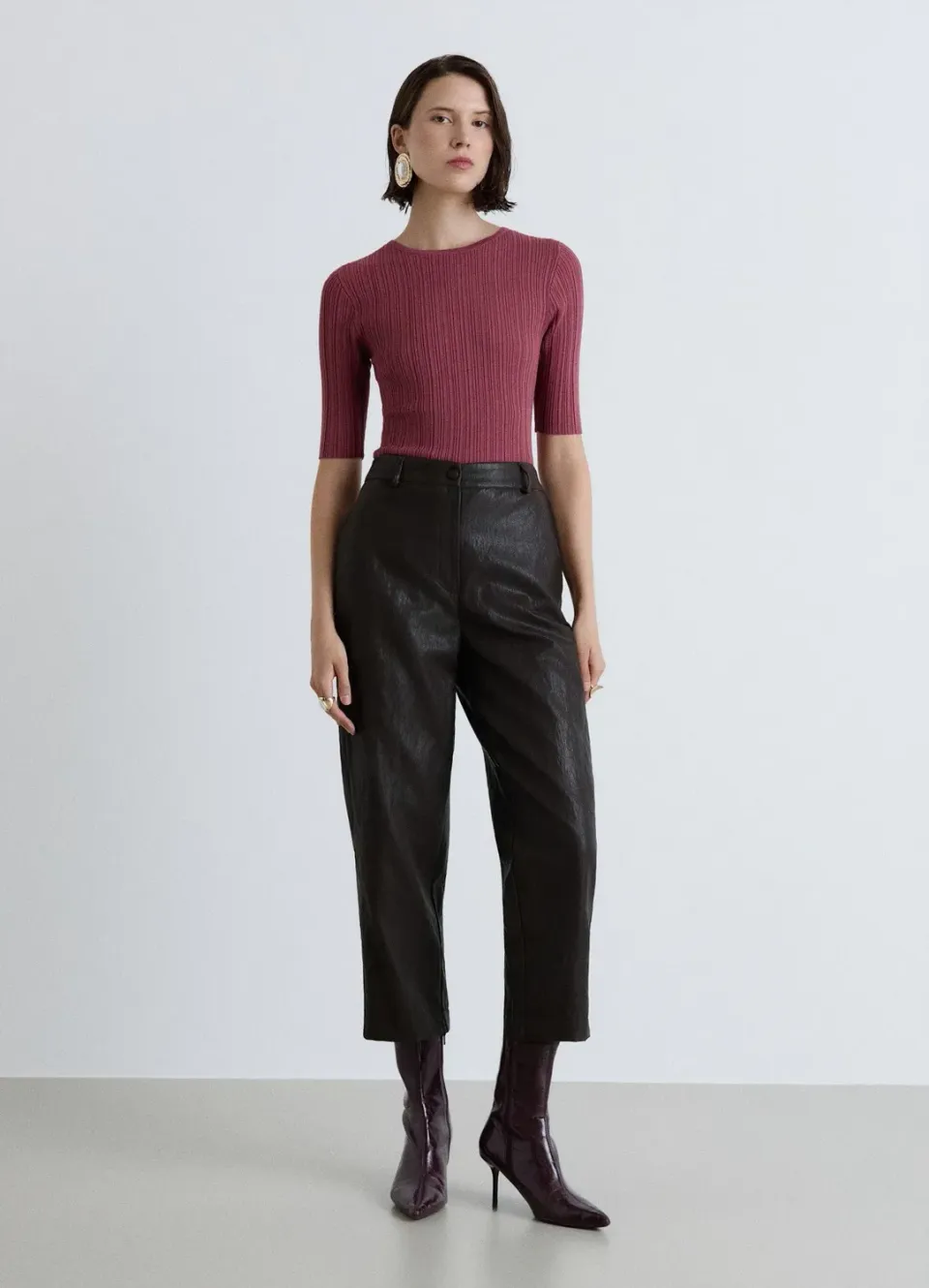 Calliope t-shirt côtelé femme col rond uni