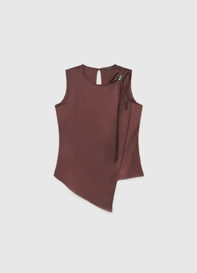 Calliope top femme asymétrique satiné boucle