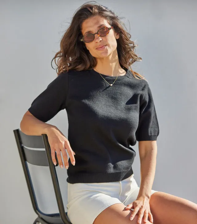 Cocorico t-shirt maille femme noir coton