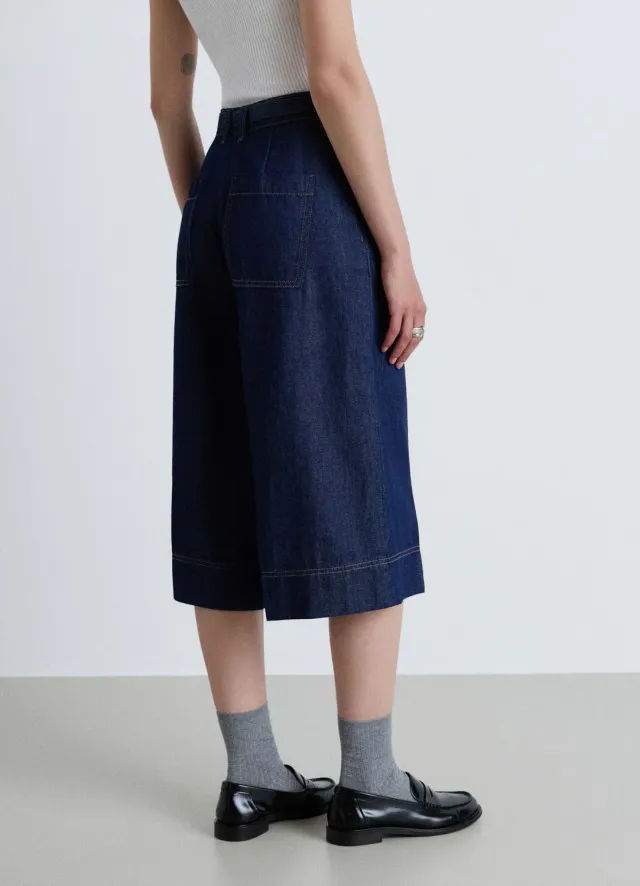 Calliope Bermuda in denim con pieghe short femme taille haute