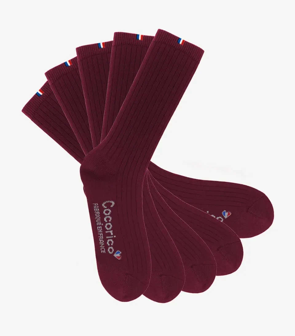 Cocorico Intemporel chaussettes homme laine bordeaux x5