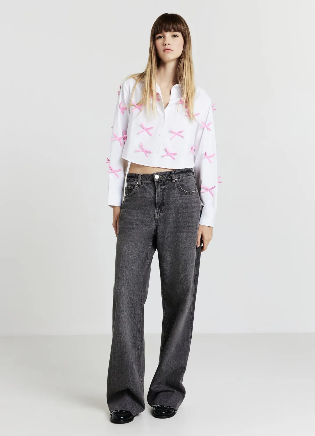 Calliope chemise crop à noeuds femme manches longues