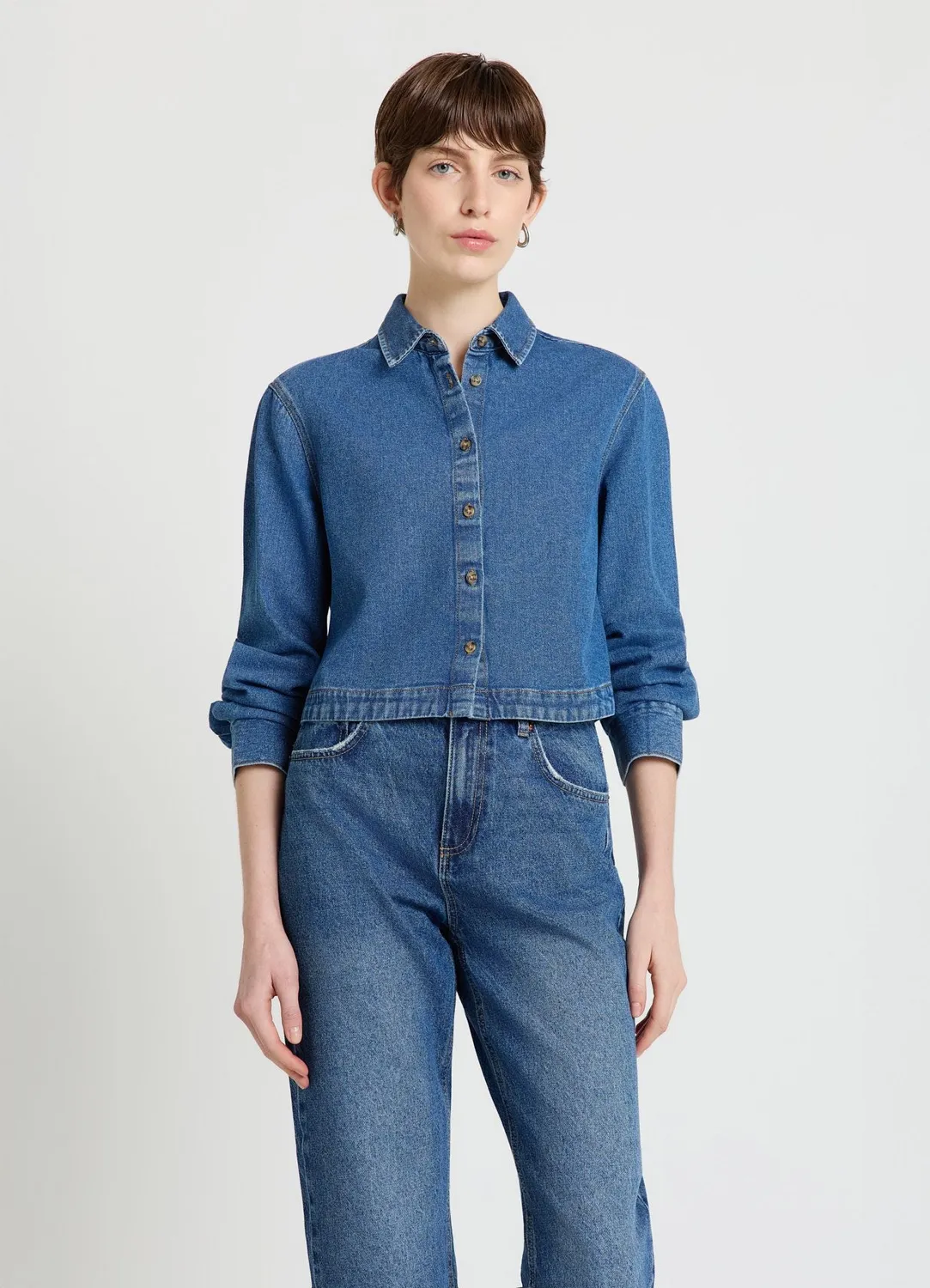 Calliope chemise denim crop femme manches longues