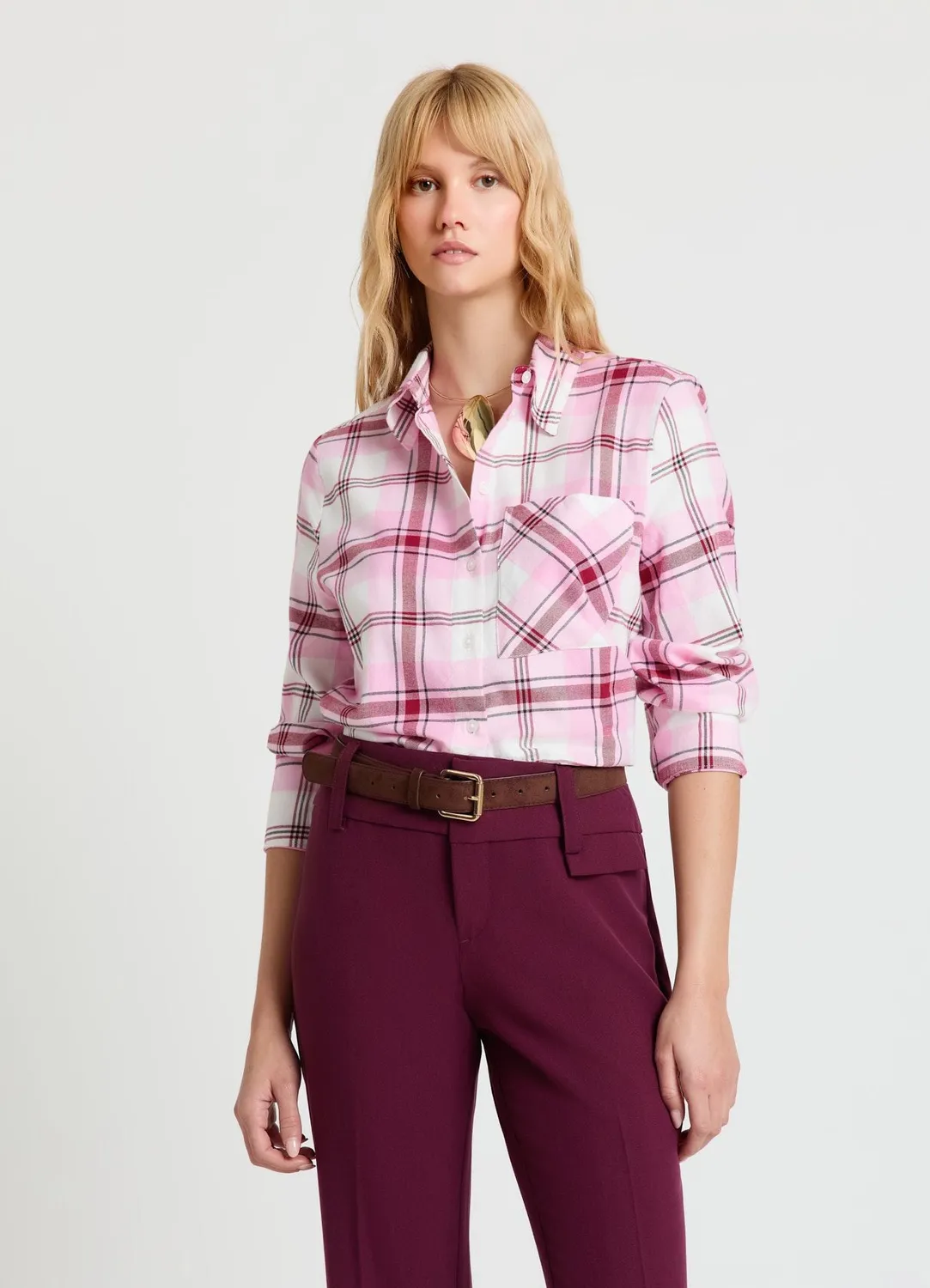 Calliope Chemise femme à carreaux manches longues regular
