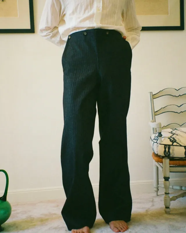 Erevan à pont herringbone indigo pantalon droit