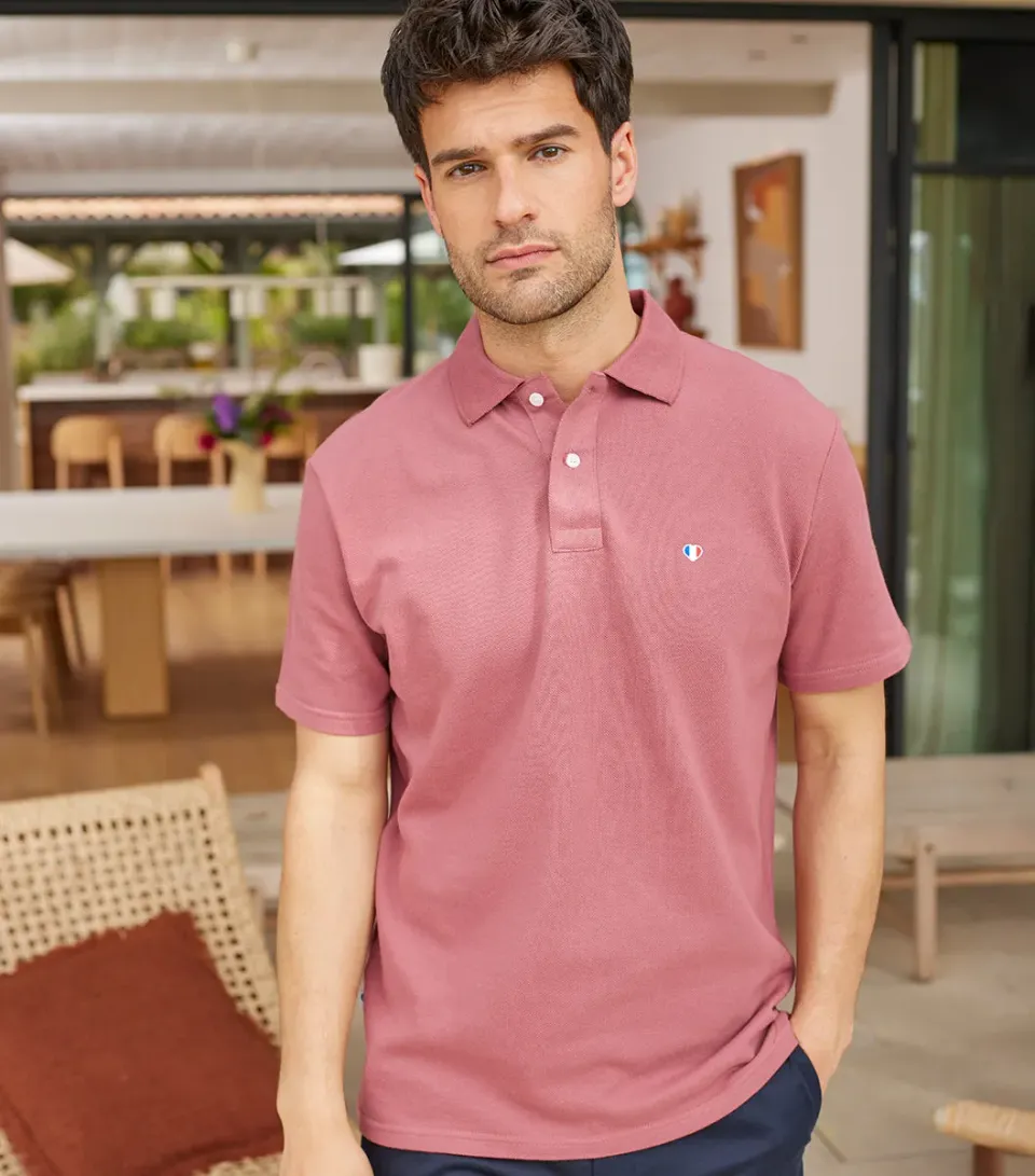 Cocorico Iconique polo homme rose piqué