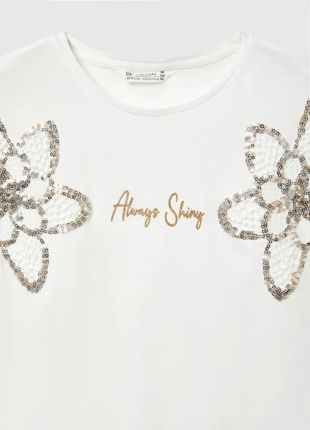 Calliope t-shirt fille fleurs paillettes
