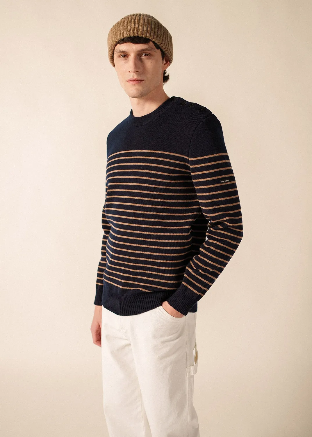Saint James Binic pull marin homme marine beige laine