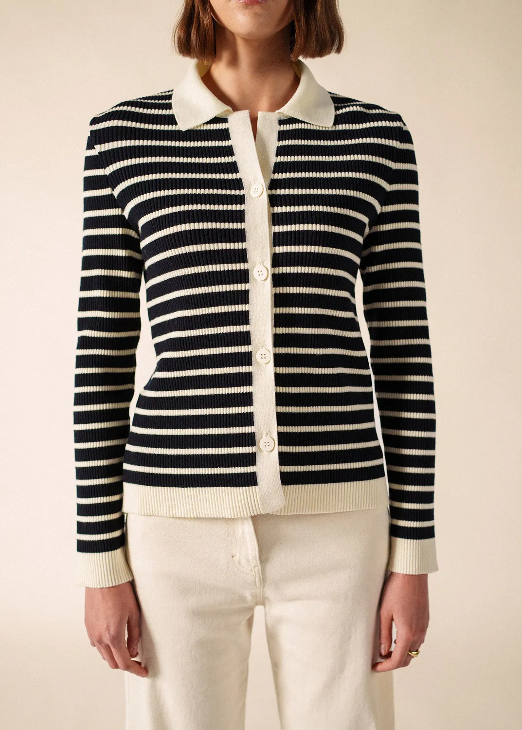 Saint James Equainville gilet navy/écume laine rayé