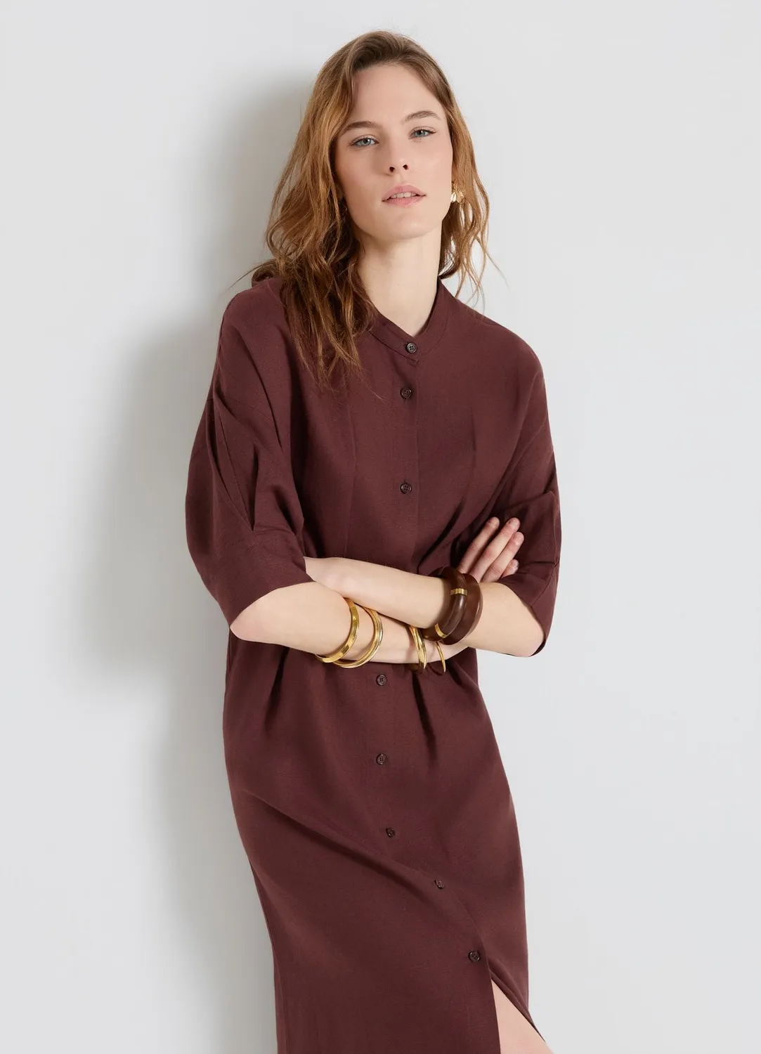 Calliope Atelier robe chemisier col mao 3/4