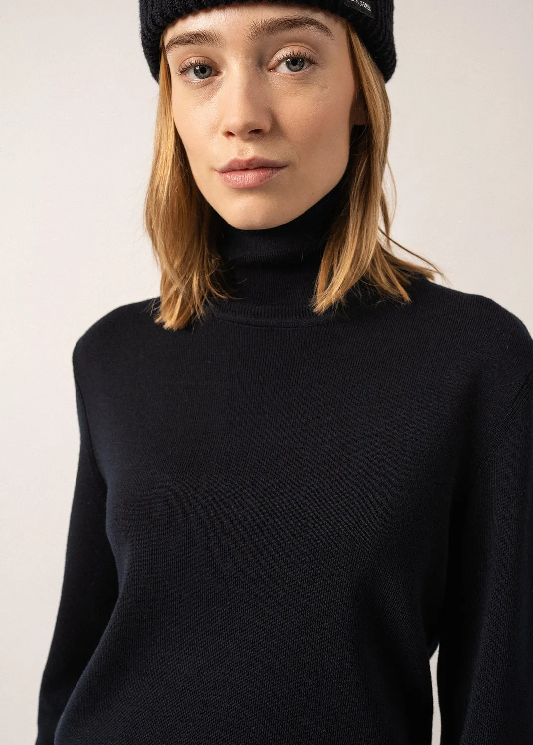 Saint James Houat pull col roulé navy 100% laine