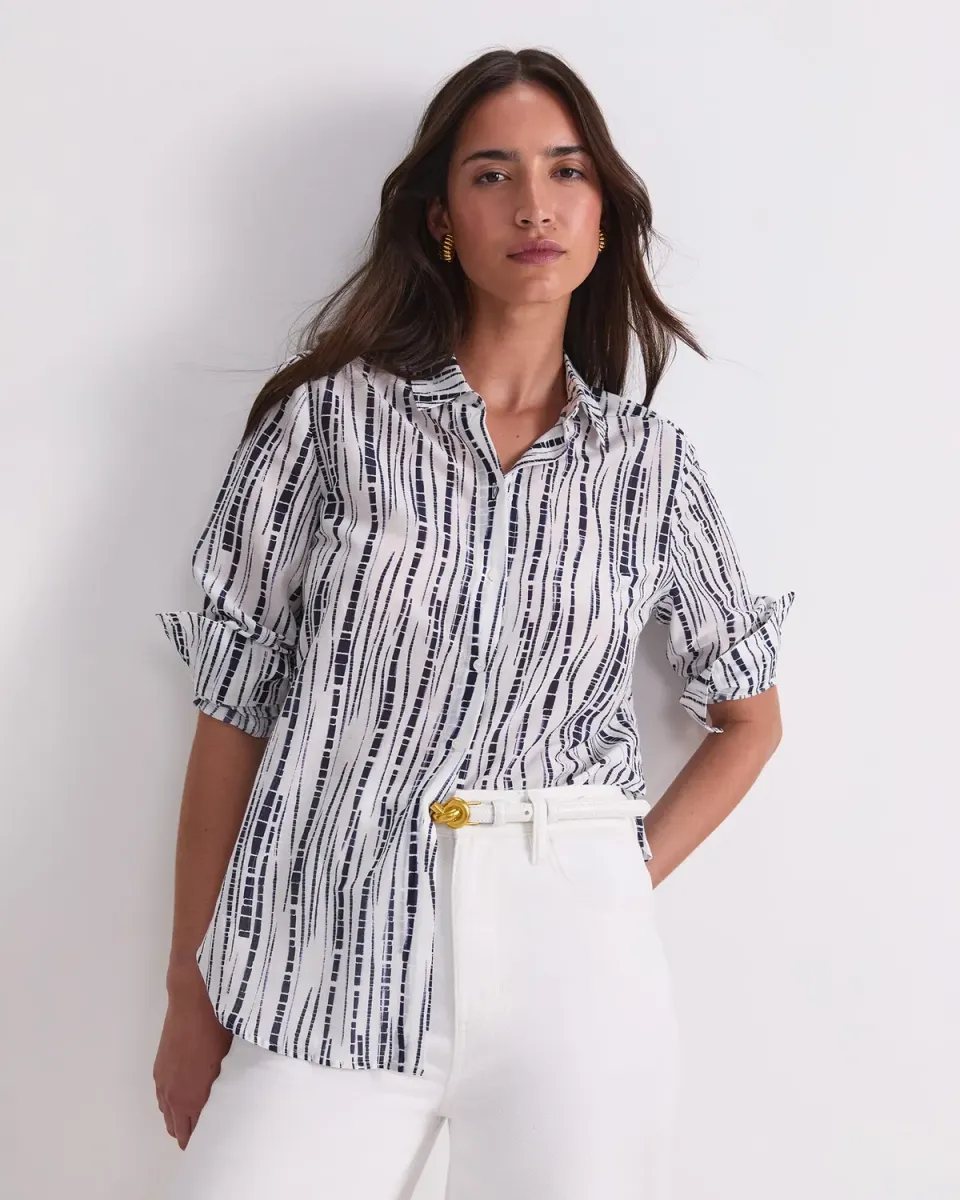 Sportscraft Stripe Cotton Silk Long Sleeve Shirt chemise rayée