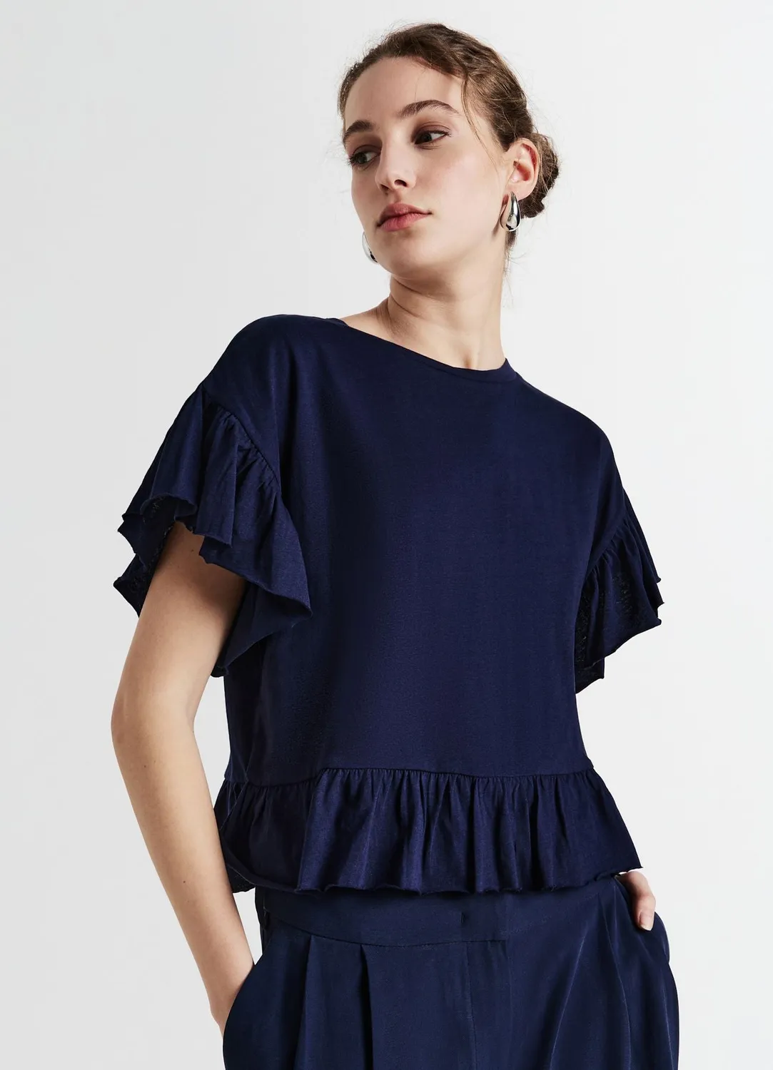 Calliope t-shirt volants femme coton uni col rond