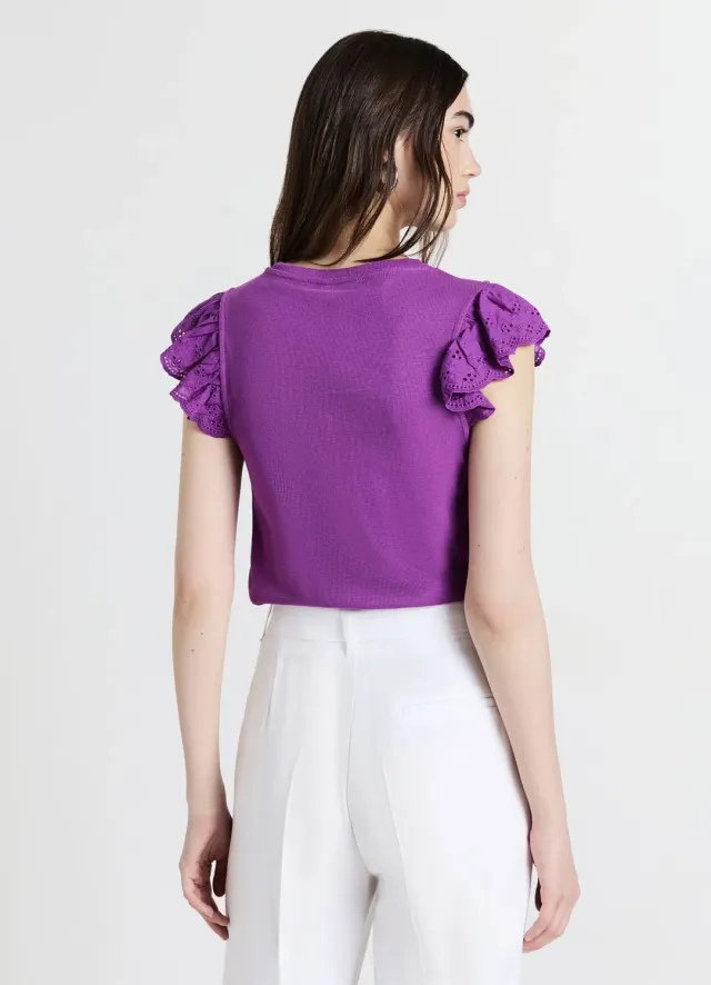 Calliope t-shirt côtelé femme volants coton