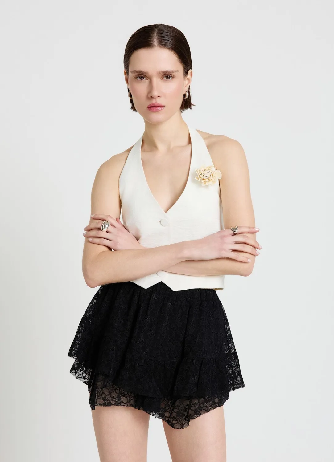 Calliope jupe-short dentelle volants fleurie femme