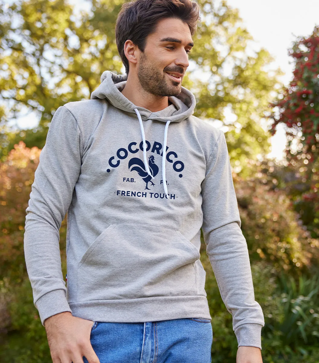 Cocorico Coq Français sweat à capuche homme gris coton