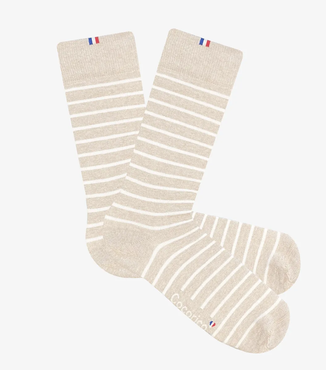Cocorico Rayées chaussettes homme beige coton