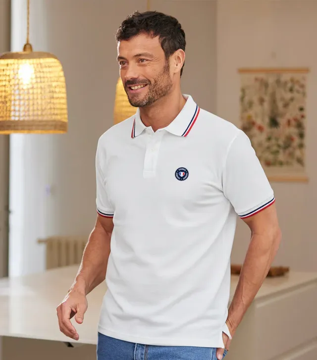 Cocorico Supporter Blason polo homme blanc coton