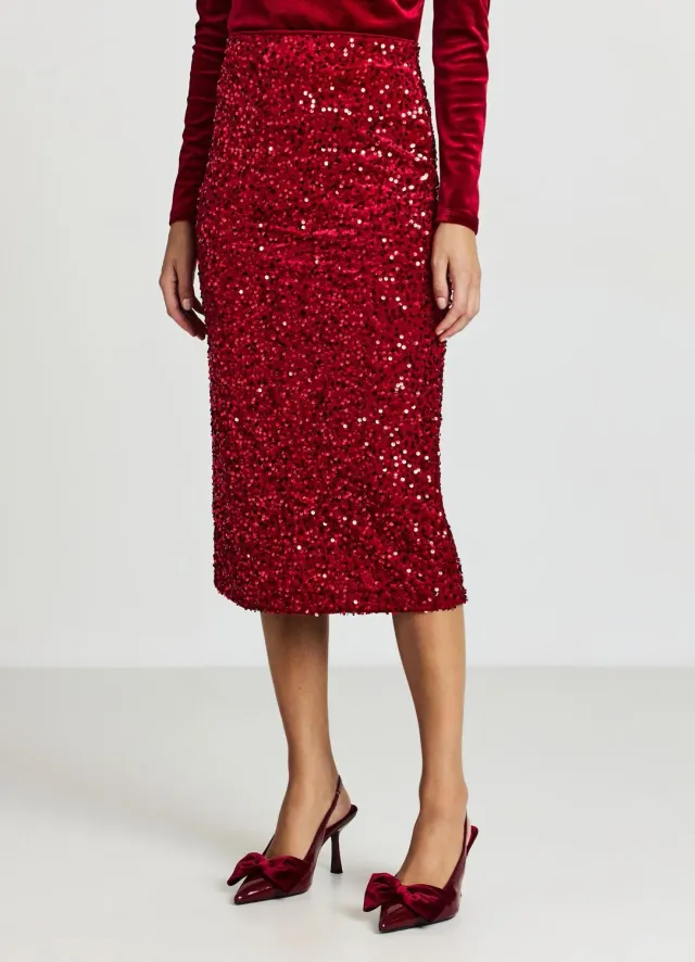 Calliope Longuette Chenille Jupe Femme Paillettes Fendue