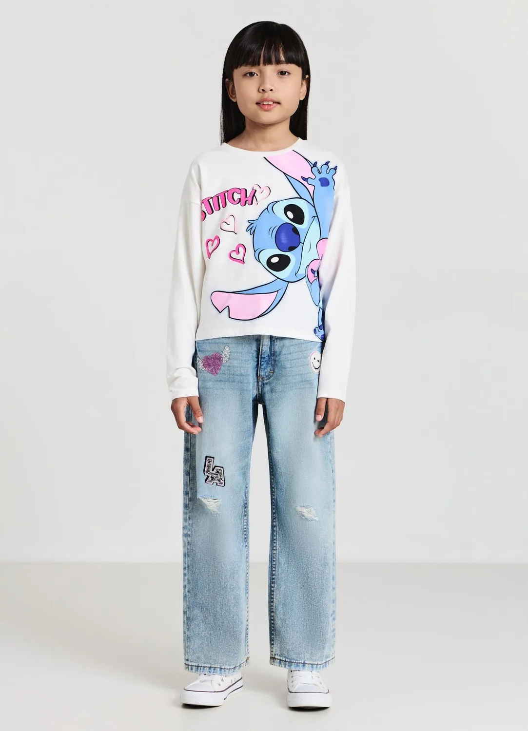 Calliope t-shirt Stitch fille manches longues imprimé cœurs