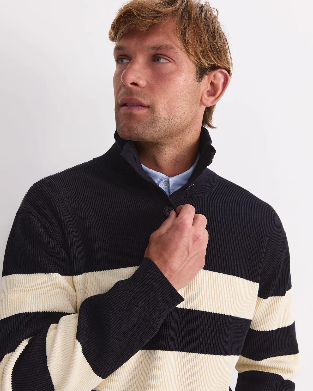 Sportscraft Nautical Stripe pull rayures col boutonnes