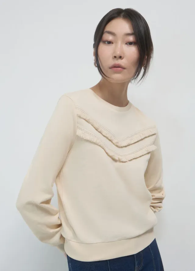 Calliope pull coton femme col rond franges