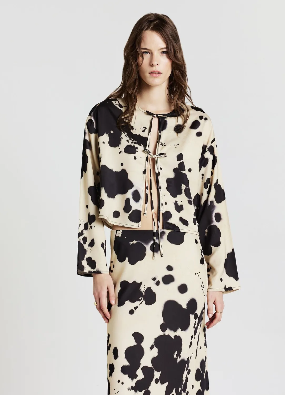 Calliope blouse à lacets femme imprimé vache manches longues