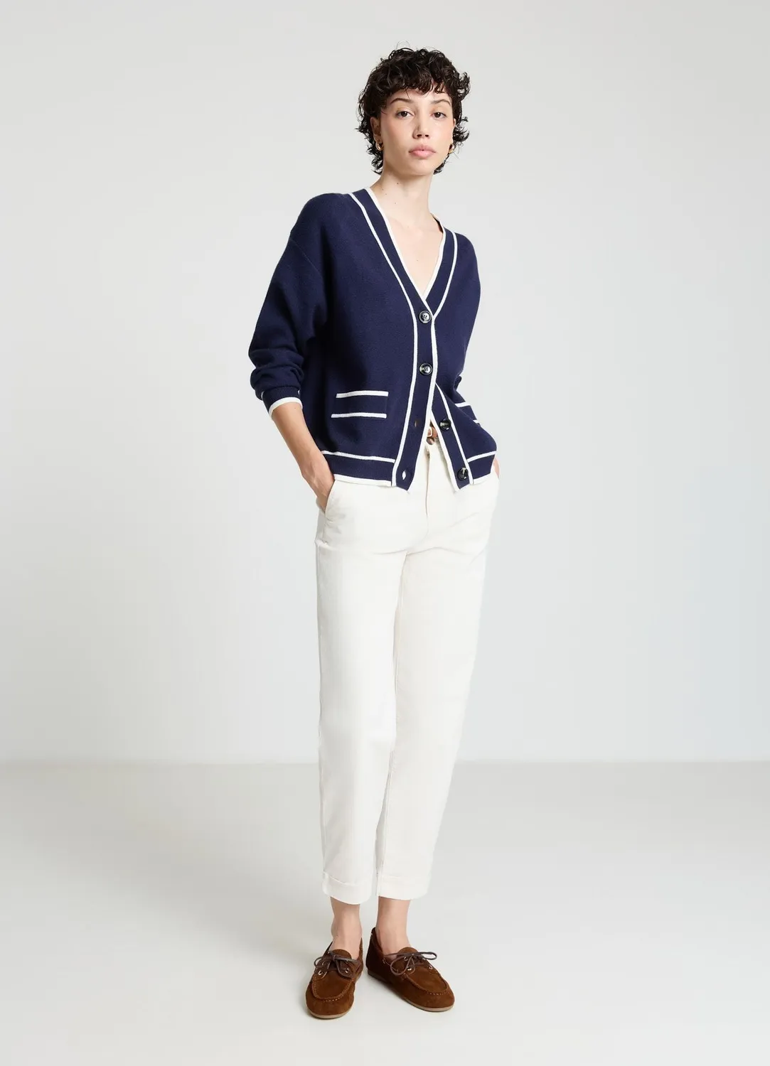 Calliope pantalon chino femme ceinture tressée uni