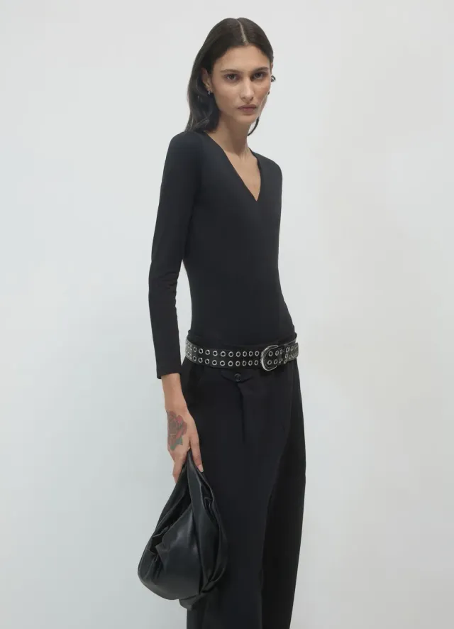 Calliope body col V coton manches longues femme