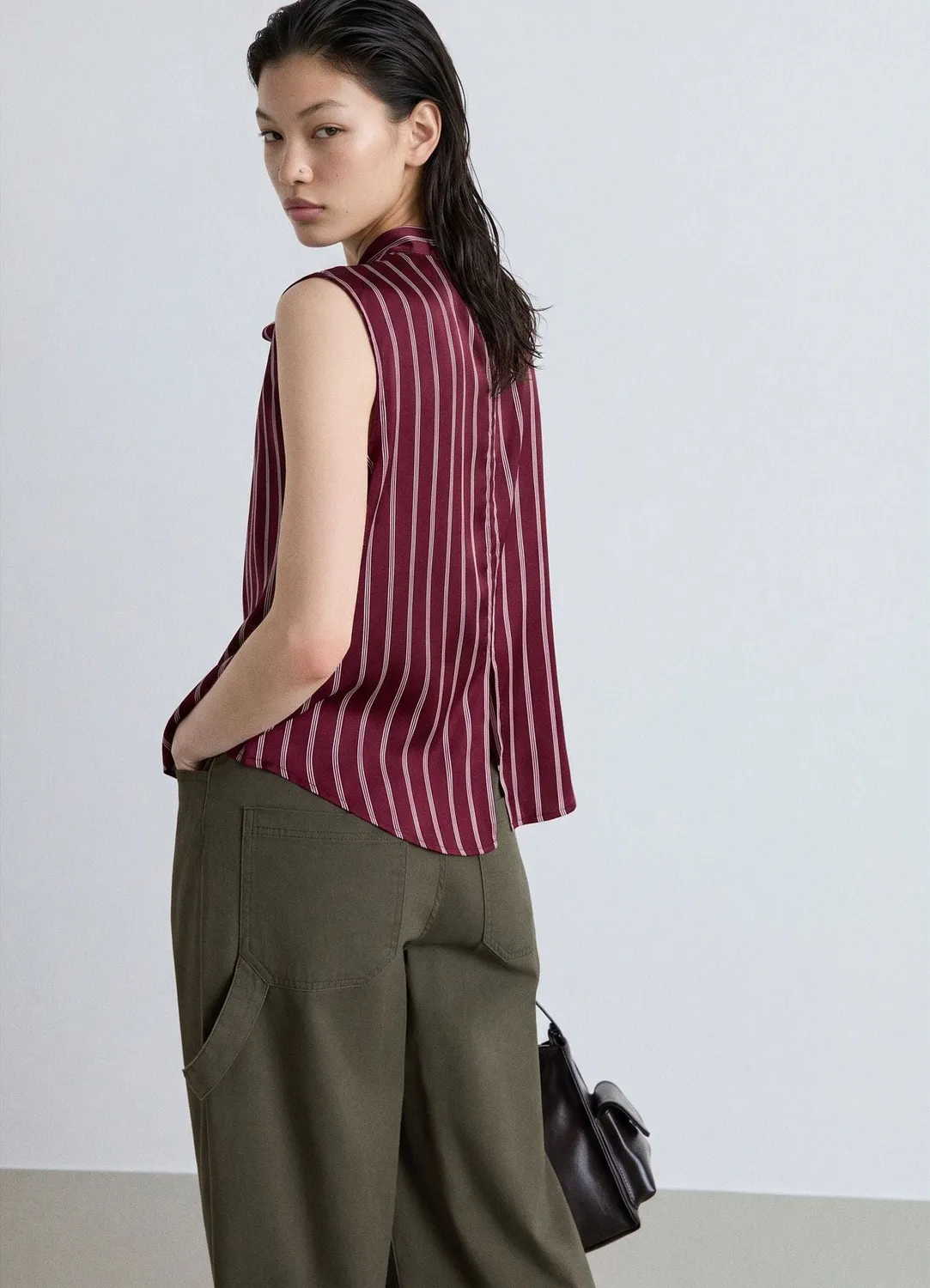 Calliope top rayé femme lavallière sans manches