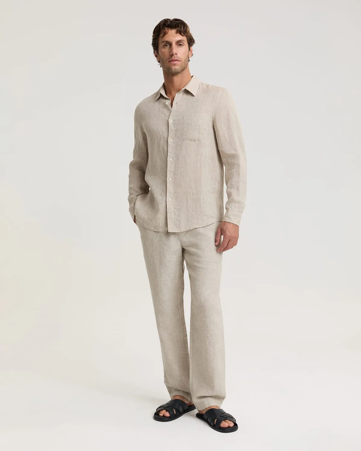 Sportscraft chemise lin homme manches longues yarn-dyed